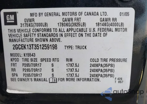 2005 Chevrolet Silverado 1500 Ls from USA, damaged, VIN 2GCEK13T351259198